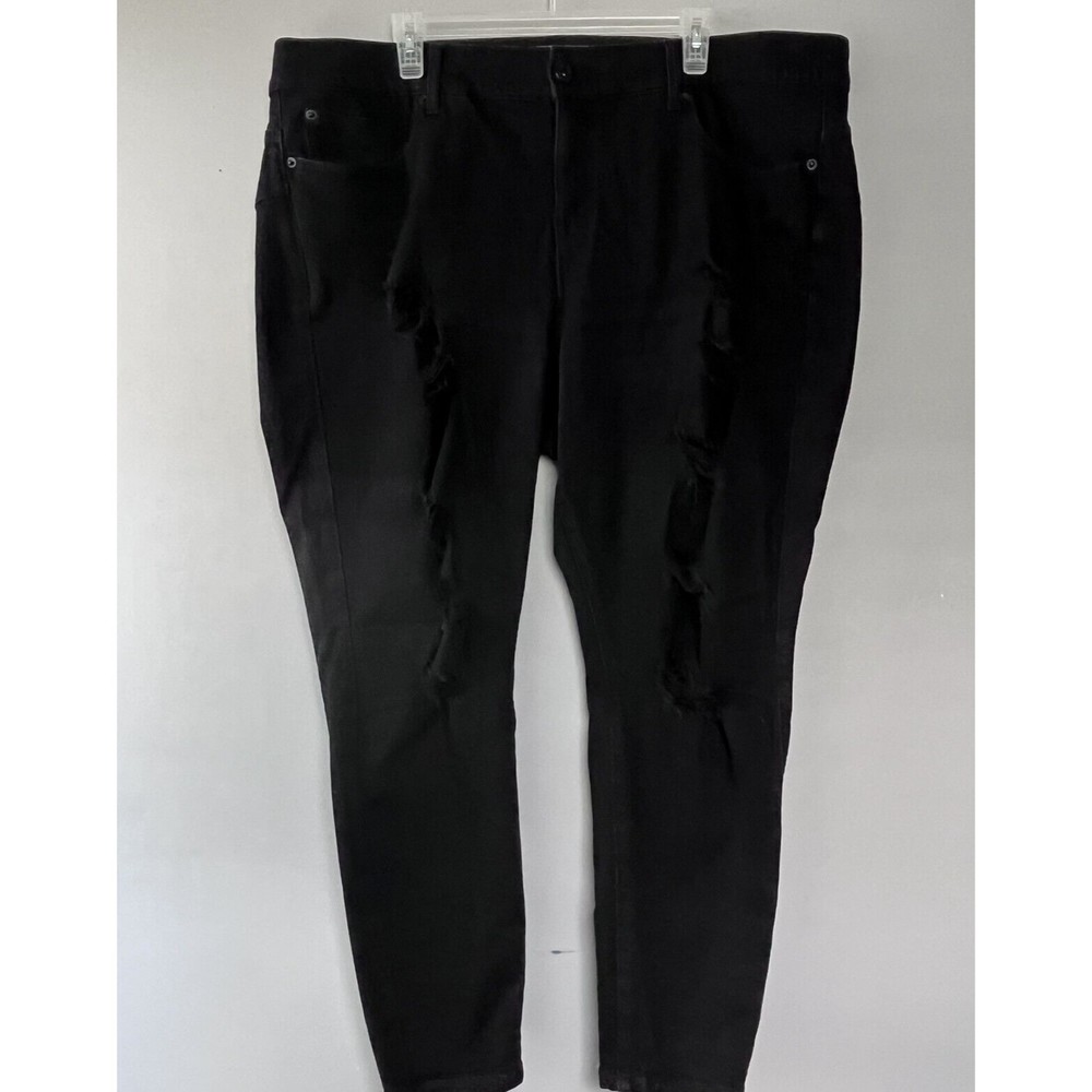 Torrid Women Premium Bombshell Skinny Distressed Black Ankle Denim Jeans Sz 22 S